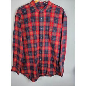 Celtic Ranchwear Plaid Long Sleeve Grandfather Shirt Red Navy Mens Sz L